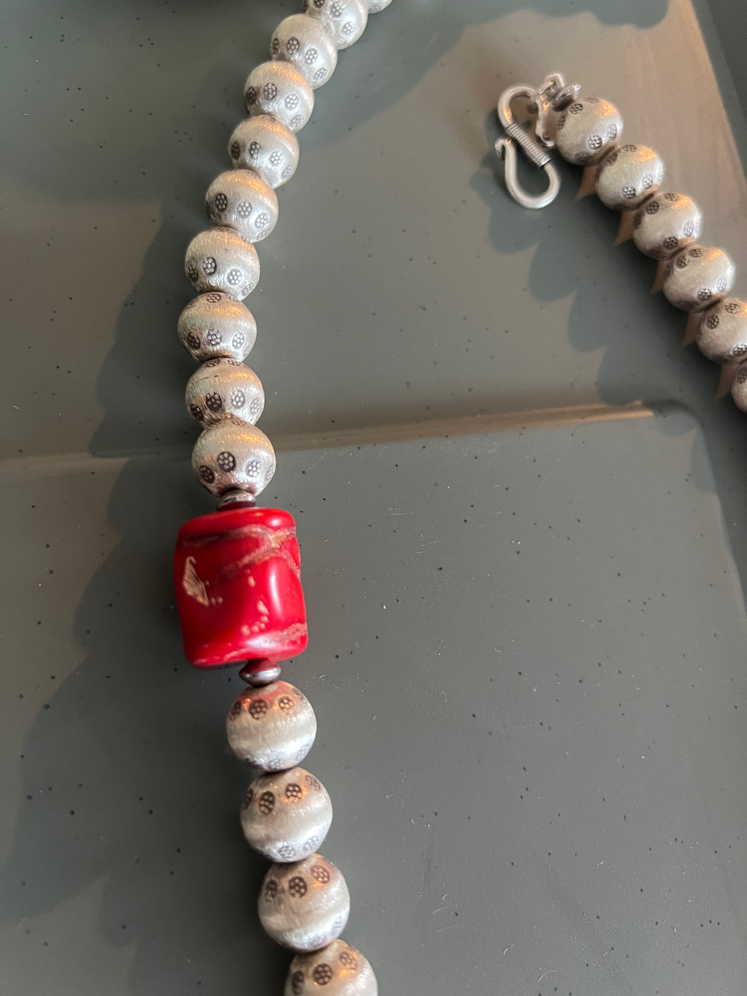 Statement Pure Silver Necklace with Natural Coral Stone