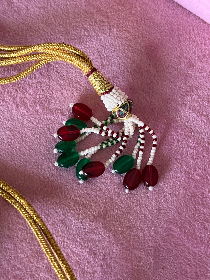 Elegant Kundan Choker Necklace Set with Red Stones and Pearls