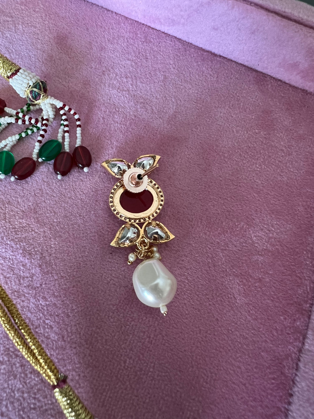 Elegant Kundan Choker Necklace Set with Red Stones and Pearls