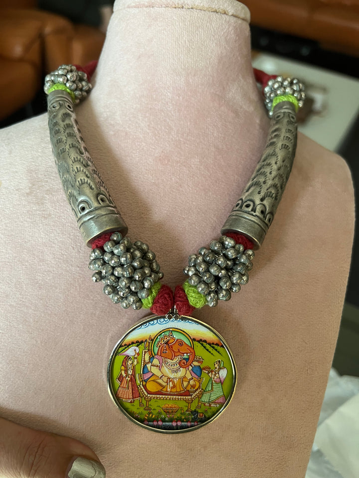 Antique Hand Painted Pendant Hasli Necklace - Premium Quality Craftsmanship