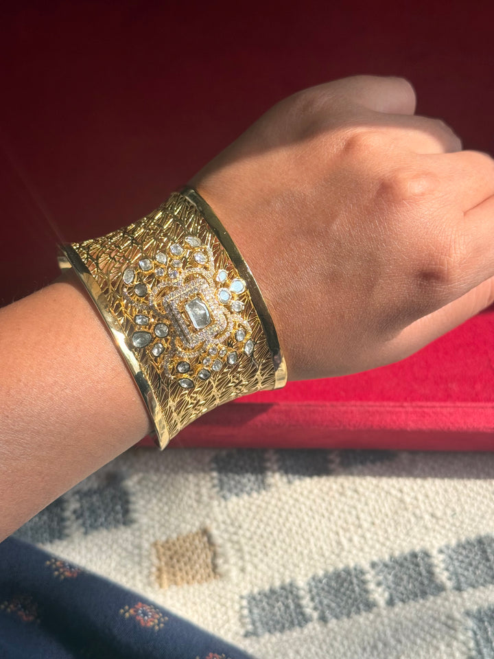 Exquisite 925 Silver Kundan Cuff Bracelet - Handcrafted by SHIVKA