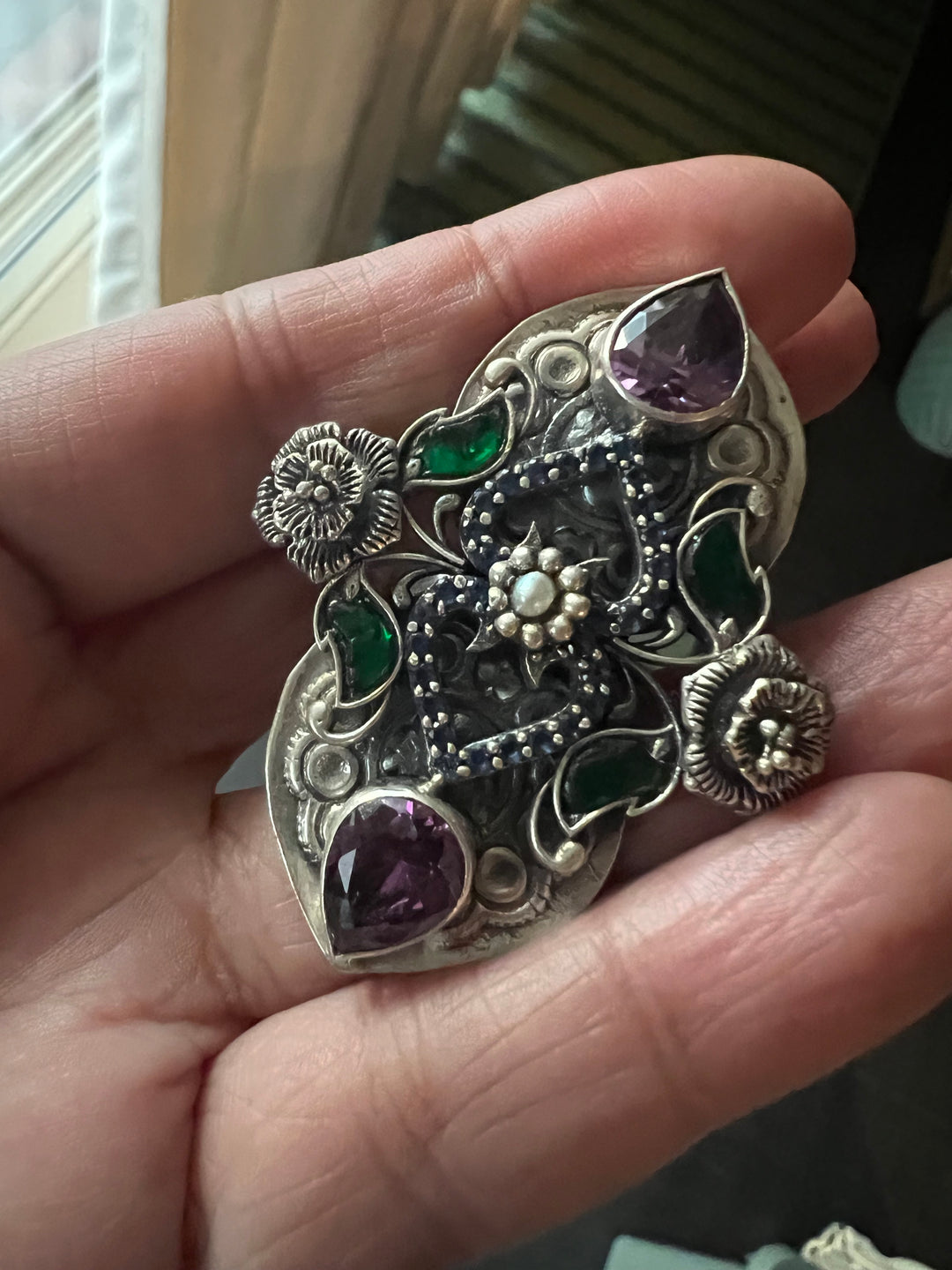 Statement Kundan 925 Silver Ring with Natural Amethyst Stone- Handmade, One of a Kind