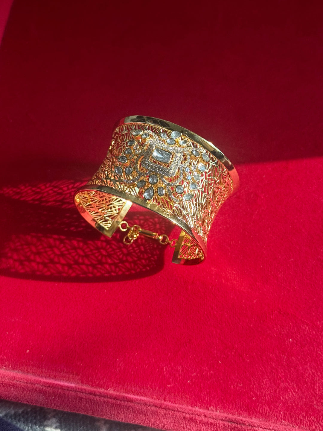 Exquisite 925 Silver Kundan Cuff Bracelet - Handcrafted by SHIVKA
