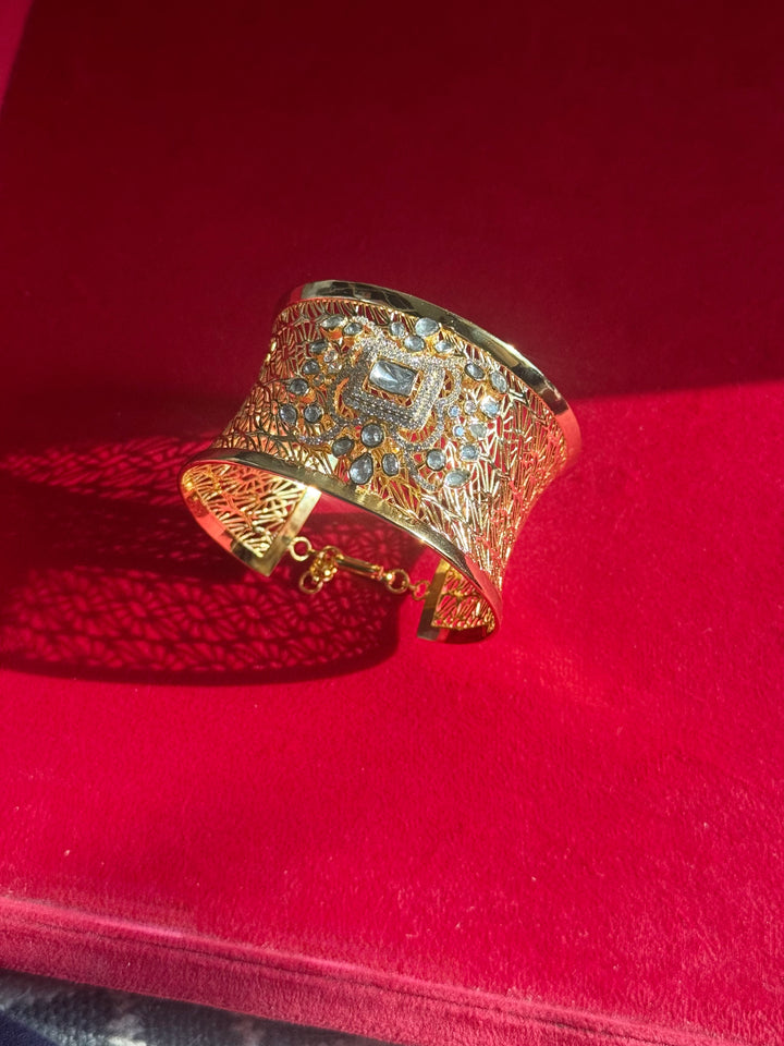 Exquisite 925 Silver Kundan Cuff Bracelet - Handcrafted by SHIVKA