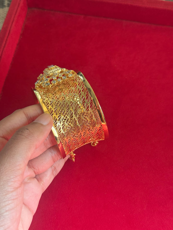 Exquisite 925 Silver Kundan Cuff Bracelet - Handcrafted by SHIVKA