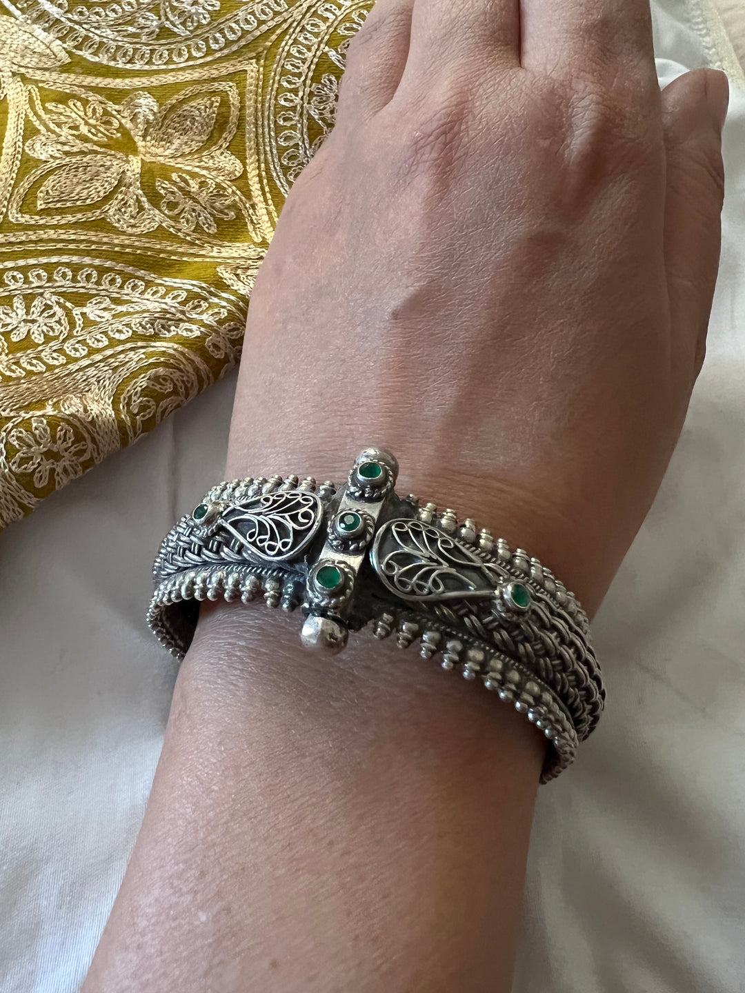 Green Stones Sterling Silver Bangle