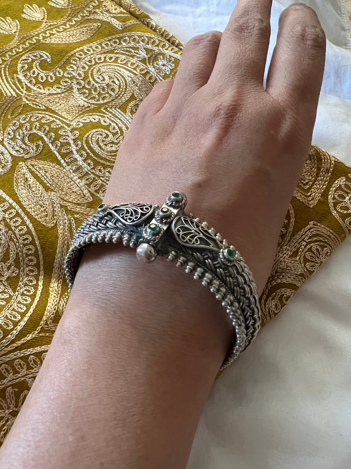 Green Stones Sterling Silver Bangle