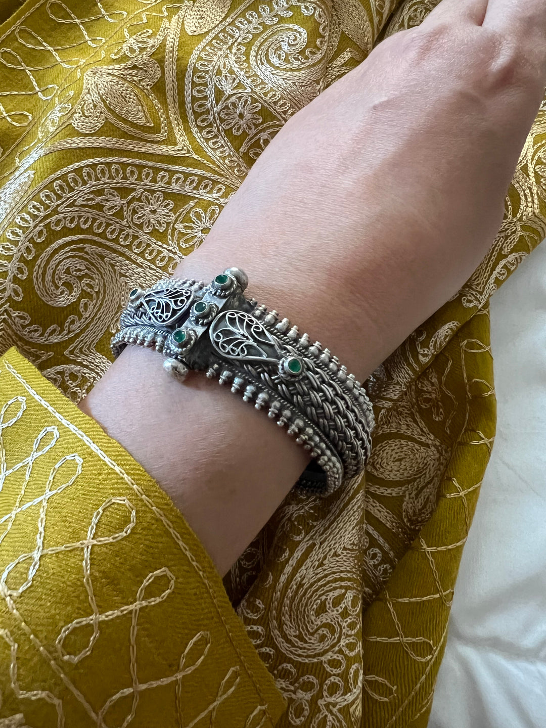 Green Stones Sterling Silver Bangle