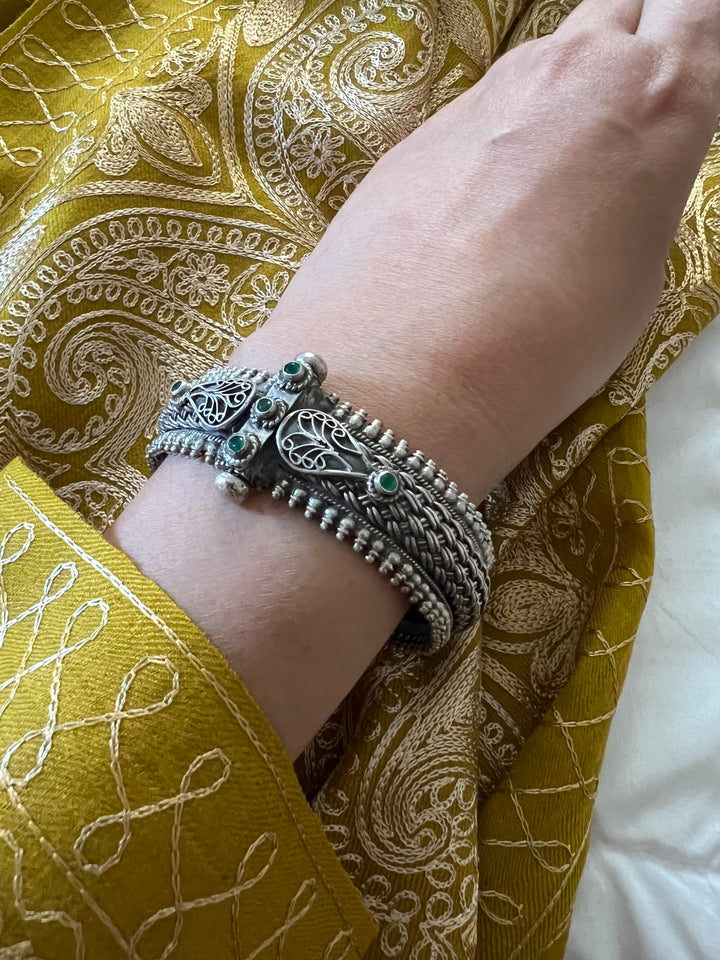 Green Stones Sterling Silver Bangle
