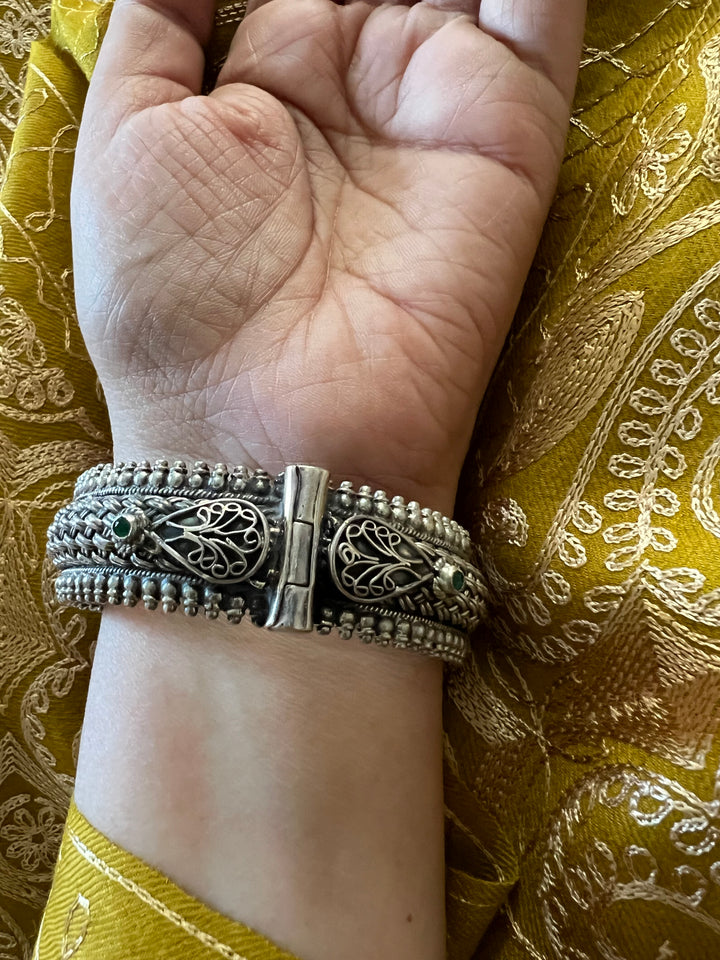 Green Stones Sterling Silver Bangle