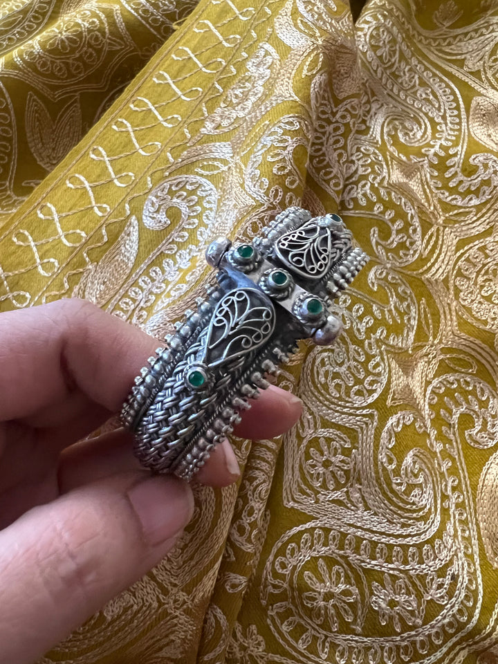 Green Stones Sterling Silver Bangle
