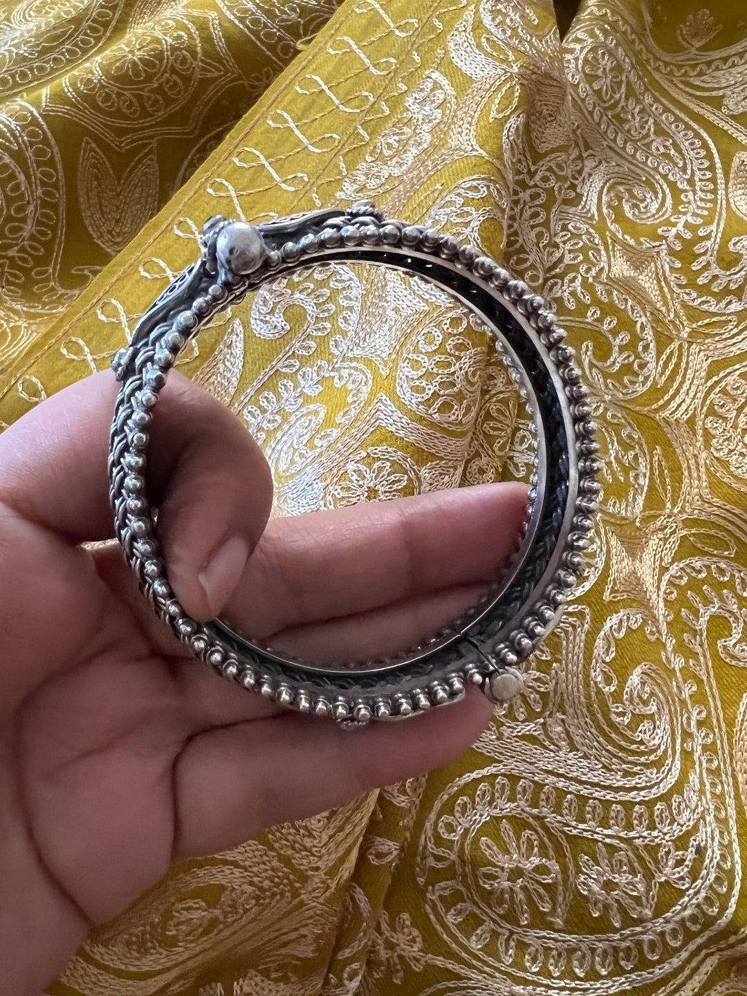 Green Stones Sterling Silver Bangle