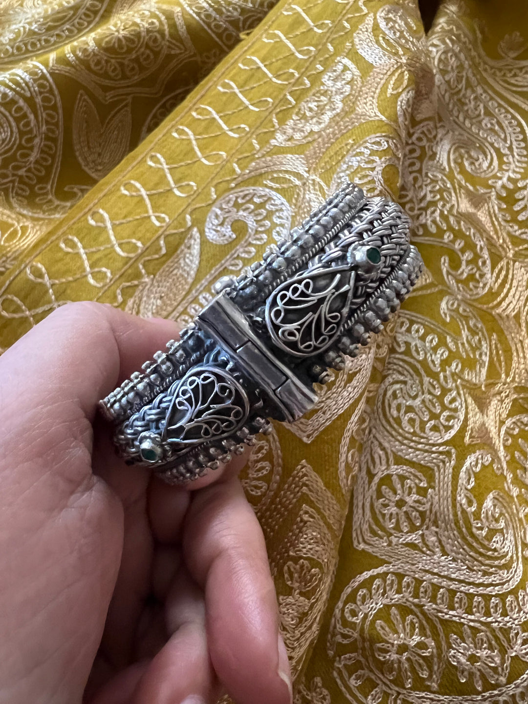 Green Stones Sterling Silver Bangle