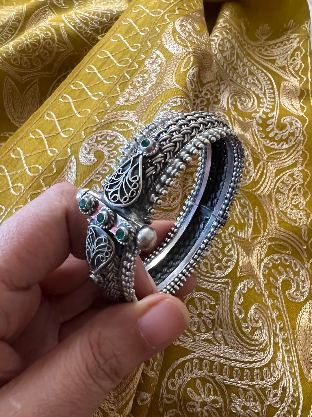 Green Stones Sterling Silver Bangle