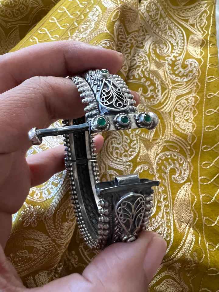 Green Stones Sterling Silver Bangle