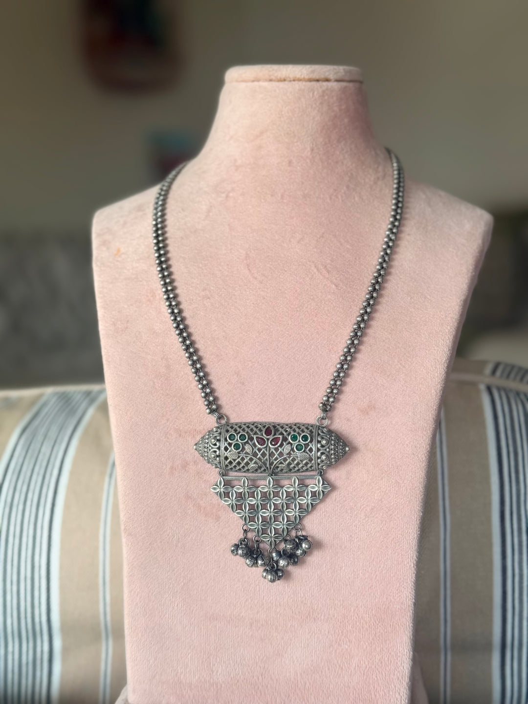 Oxidized Brass Antique Necklace: Handcrafted Silver Replica