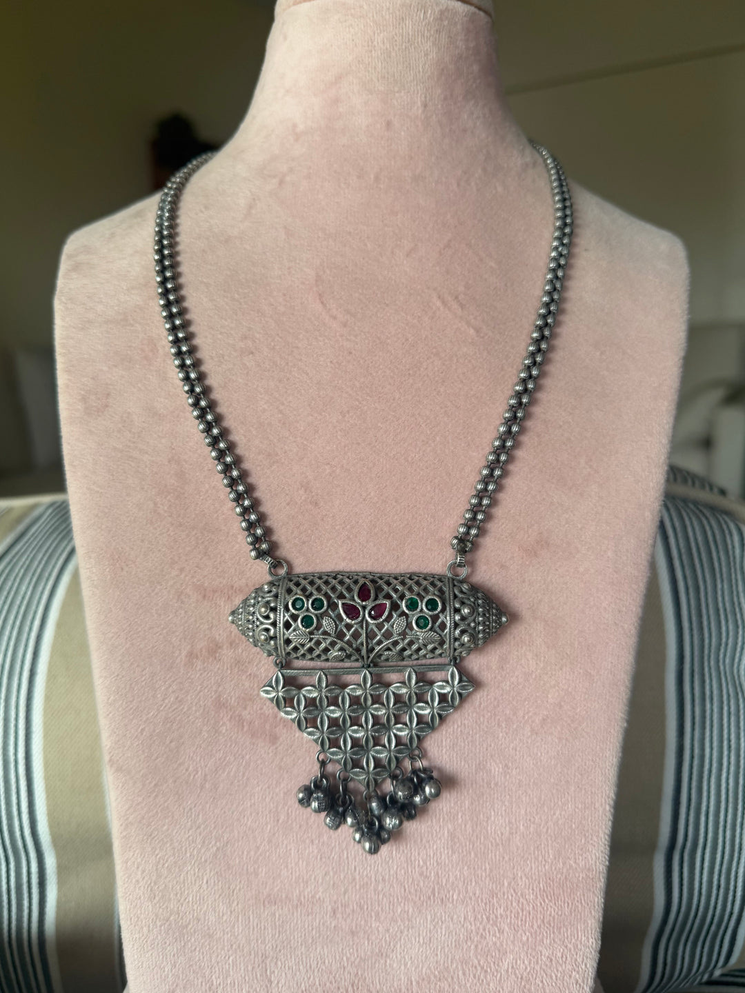 Oxidized Brass Antique Necklace: Handcrafted Silver Replica