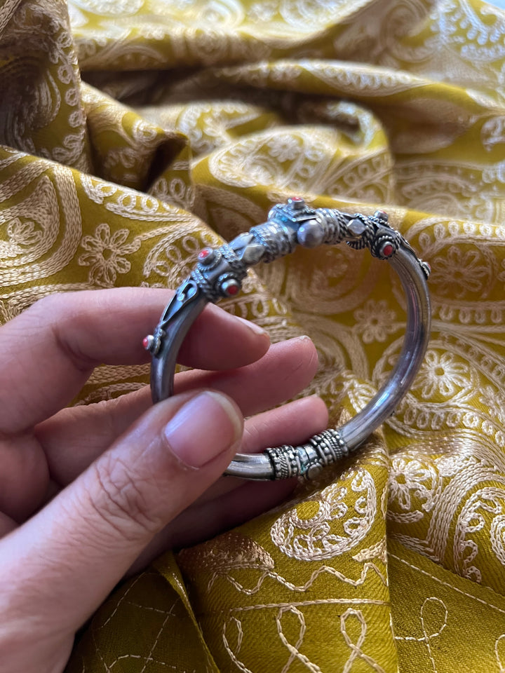 Coral Stones Sterling Silver Bangle
