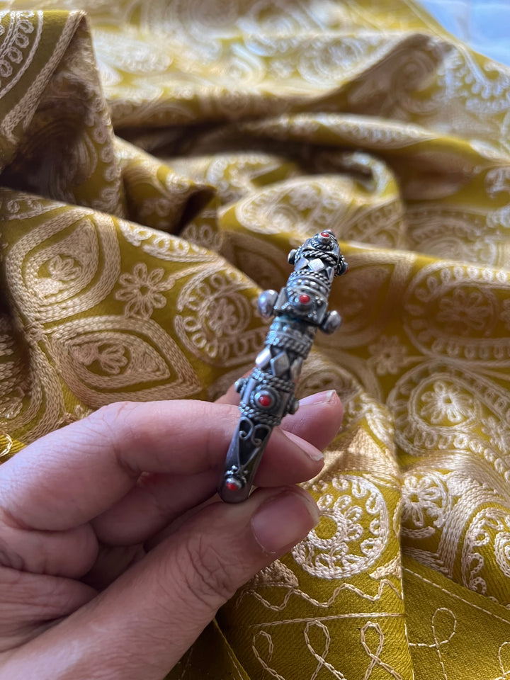 Coral Stones Sterling Silver Bangle