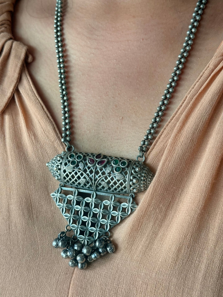 Oxidized Brass Antique Necklace: Handcrafted Silver Replica