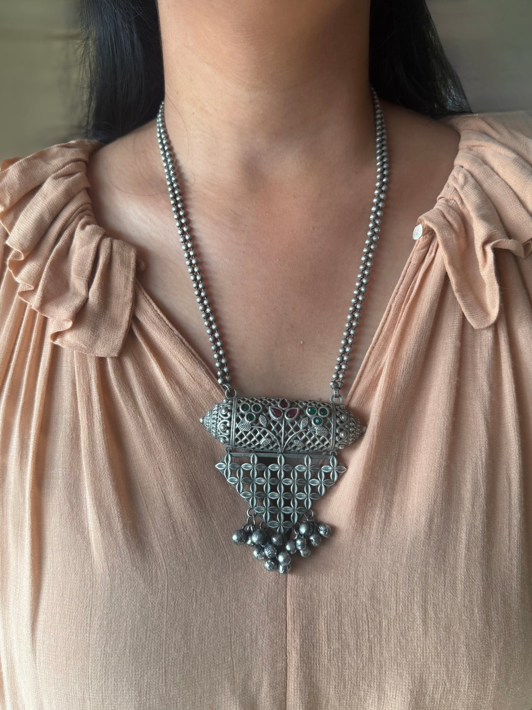 Oxidized Brass Antique Necklace: Handcrafted Silver Replica