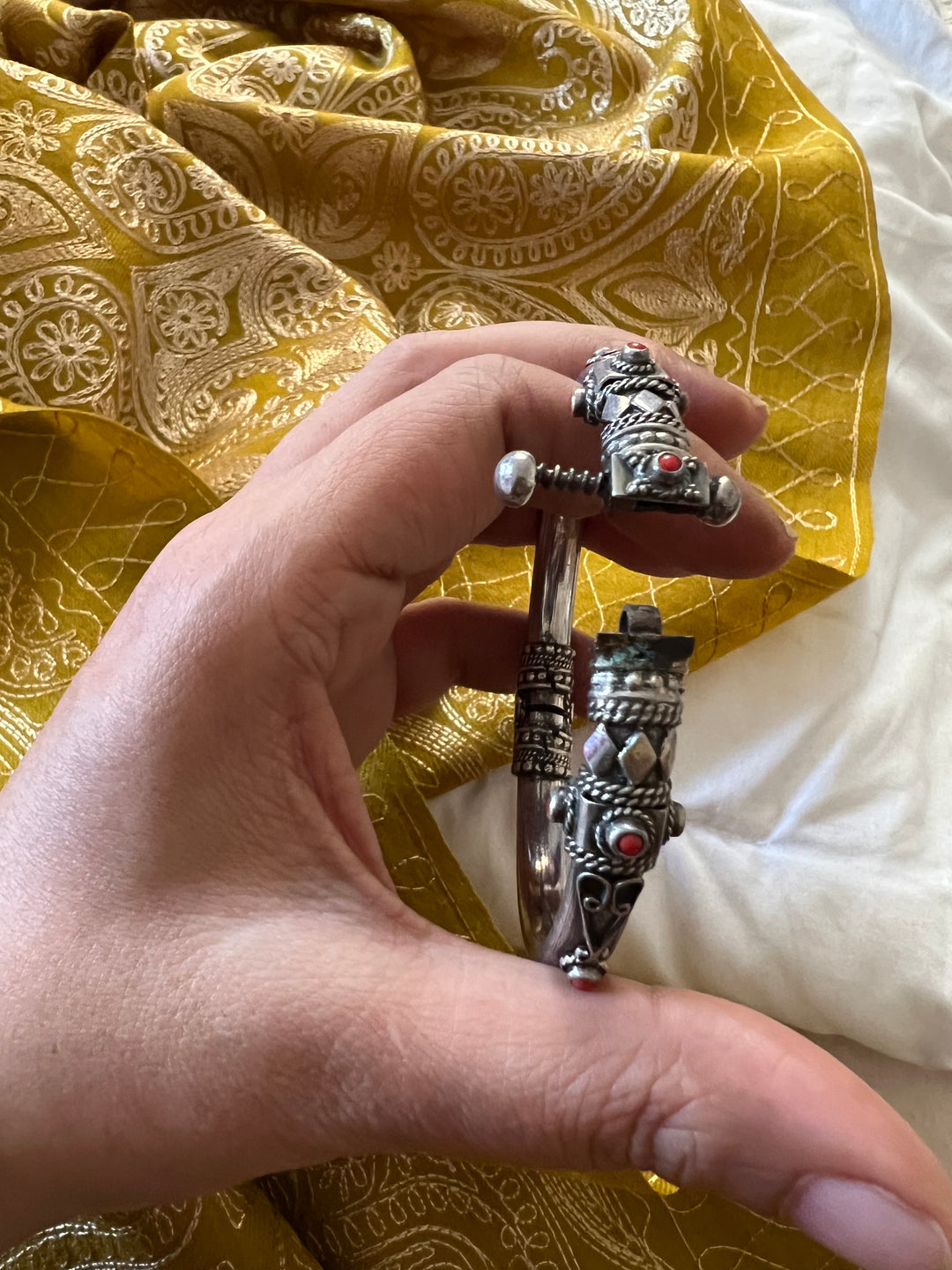 Coral Stones Sterling Silver Bangle
