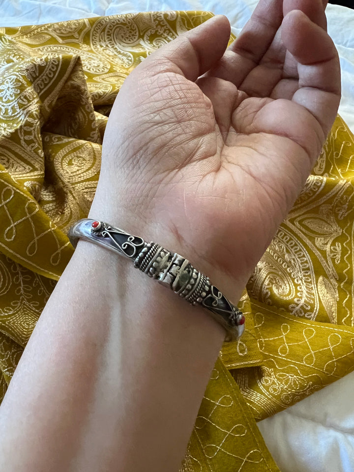 Coral Stones Sterling Silver Bangle