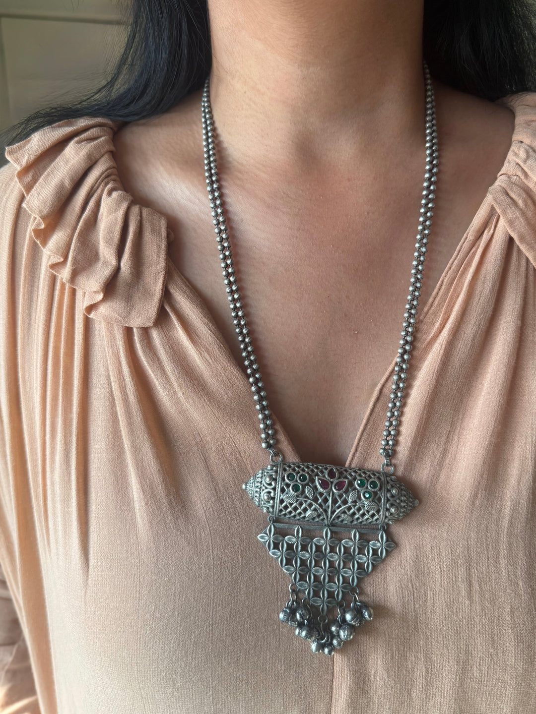 Oxidized Brass Antique Necklace: Handcrafted Silver Replica