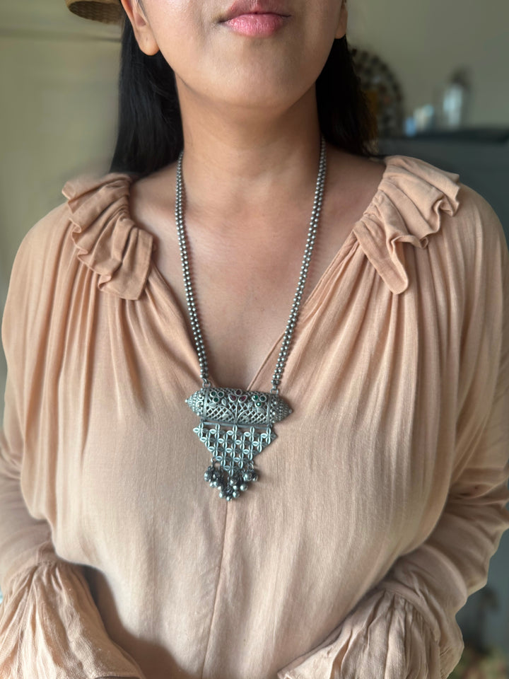 Oxidized Brass Antique Necklace: Handcrafted Silver Replica