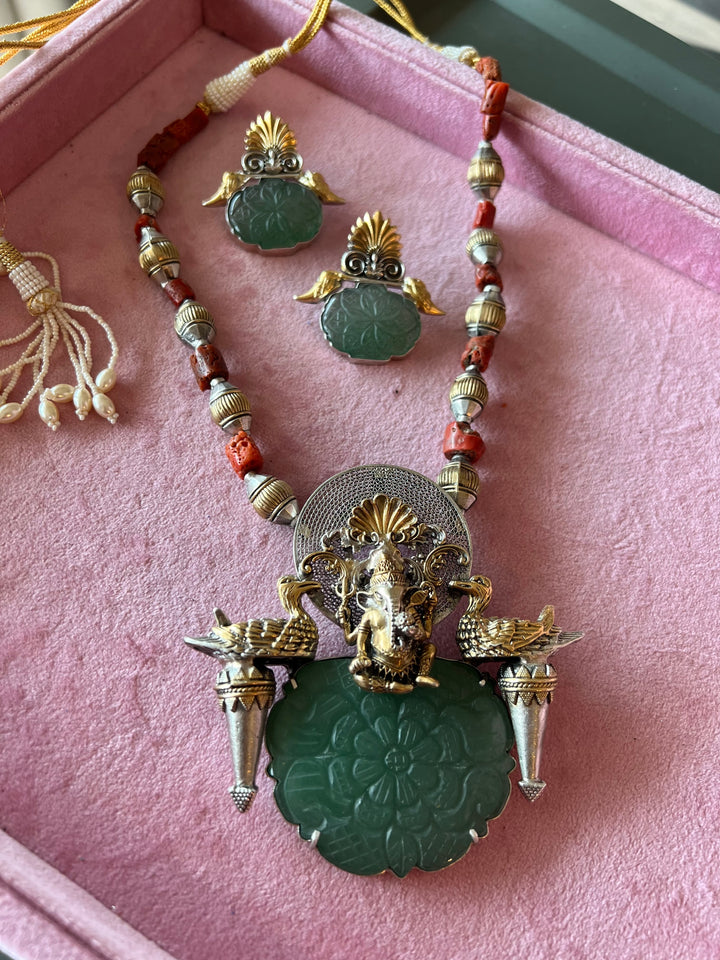 Divine 925 Silver Fusion Jewelry Set with Ganesh Figure