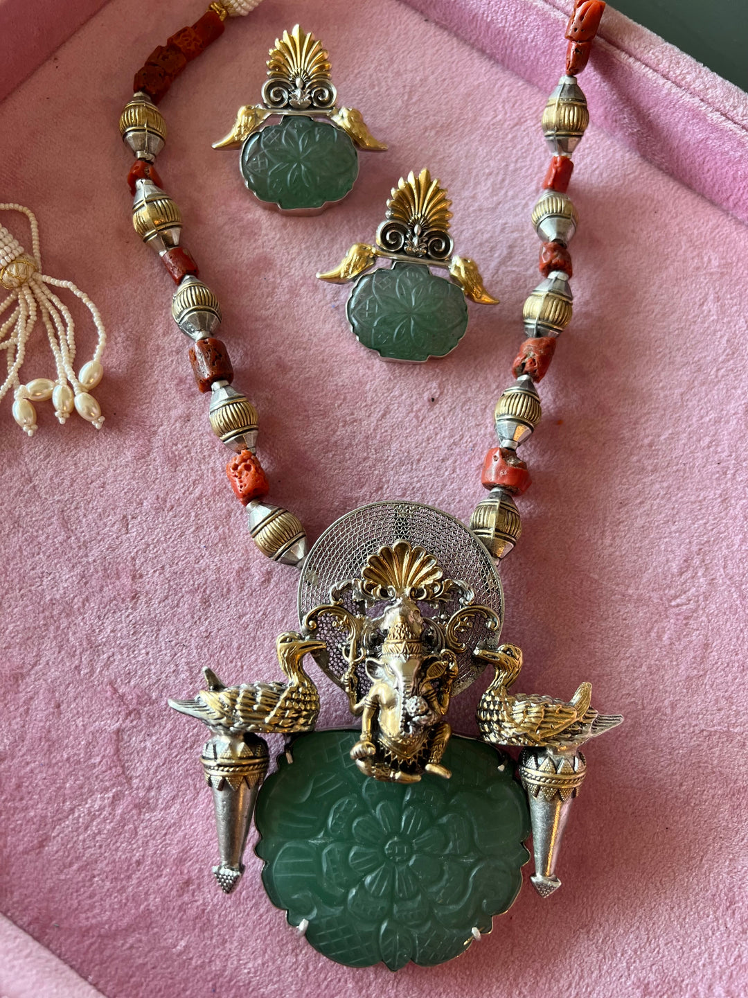 Divine 925 Silver Fusion Jewelry Set with Ganesh Figure