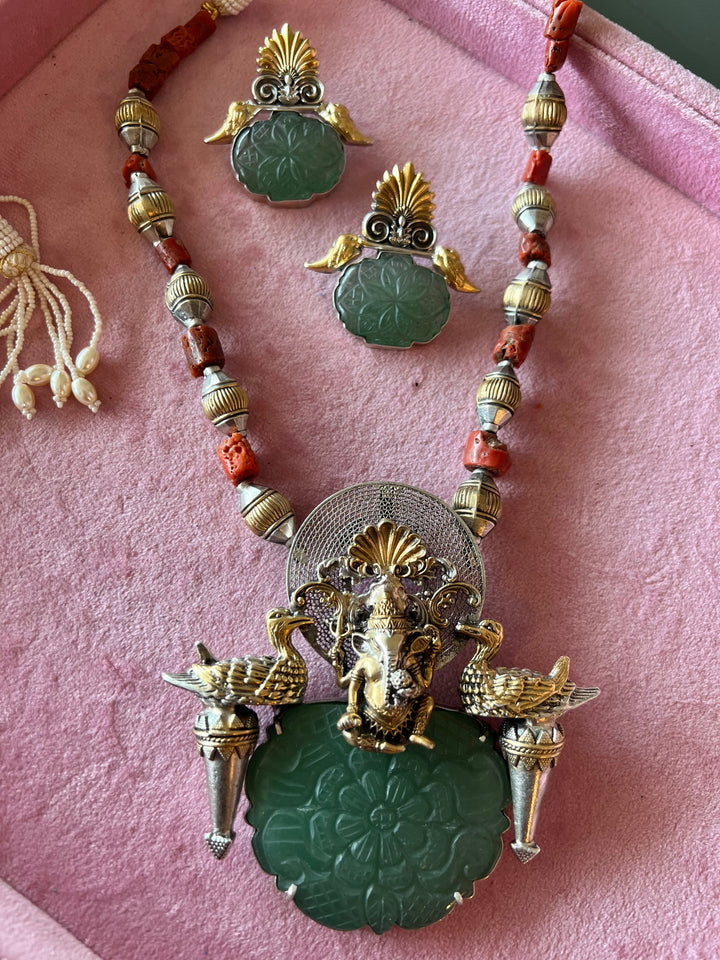 Divine 925 Silver Fusion Jewelry Set with Ganesh Figure