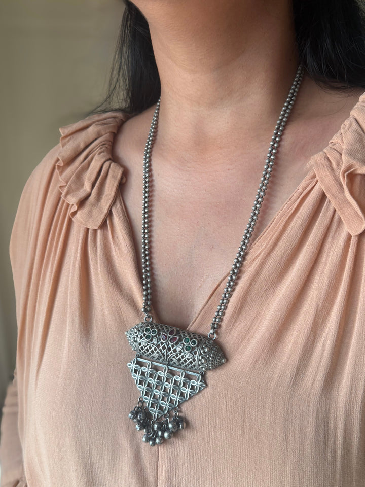 Oxidized Brass Antique Necklace: Handcrafted Silver Replica
