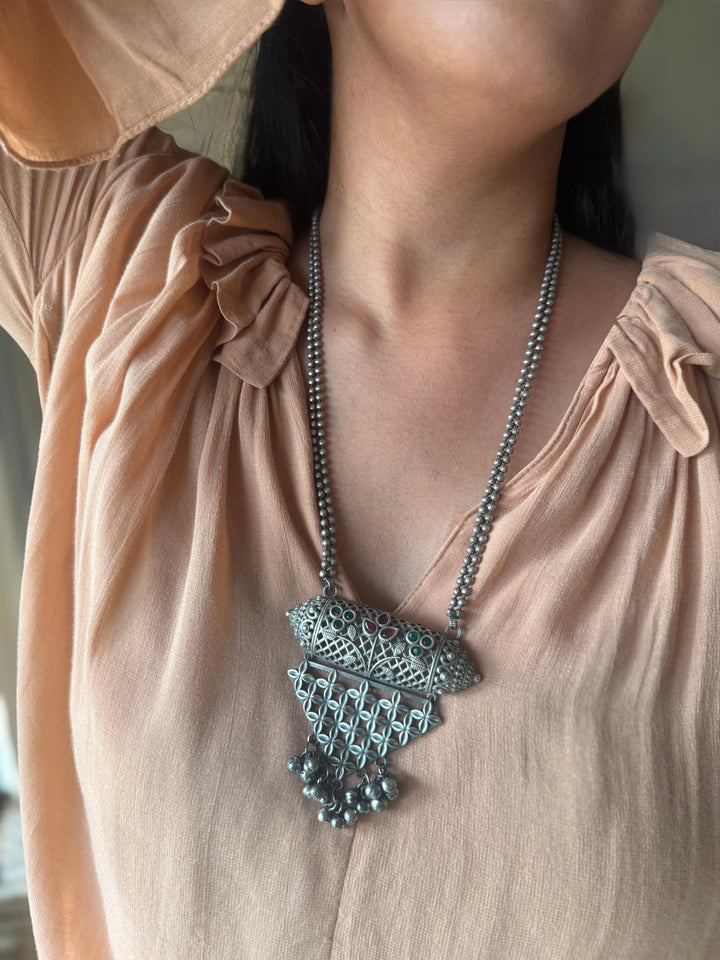 Oxidized Brass Antique Necklace: Handcrafted Silver Replica