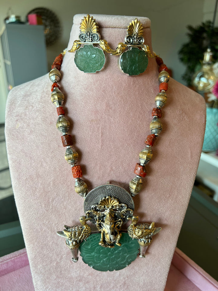 Divine 925 Silver Fusion Jewelry Set with Ganesh Figure