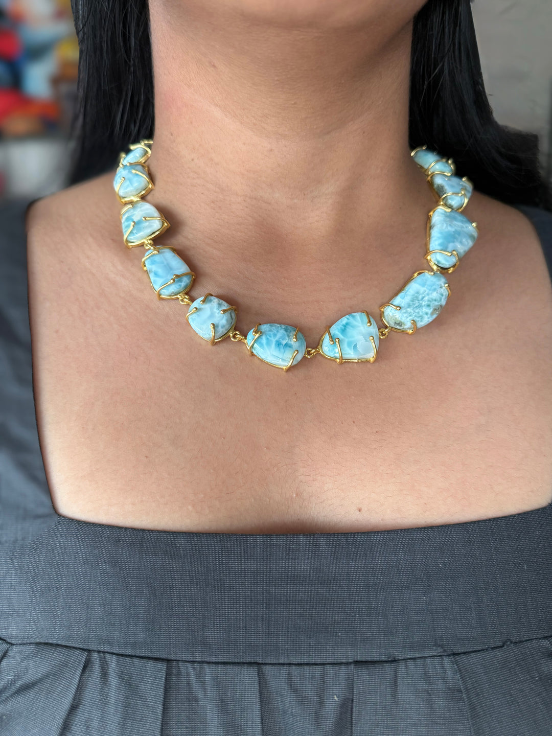 Statement Larimar Stone Necklace