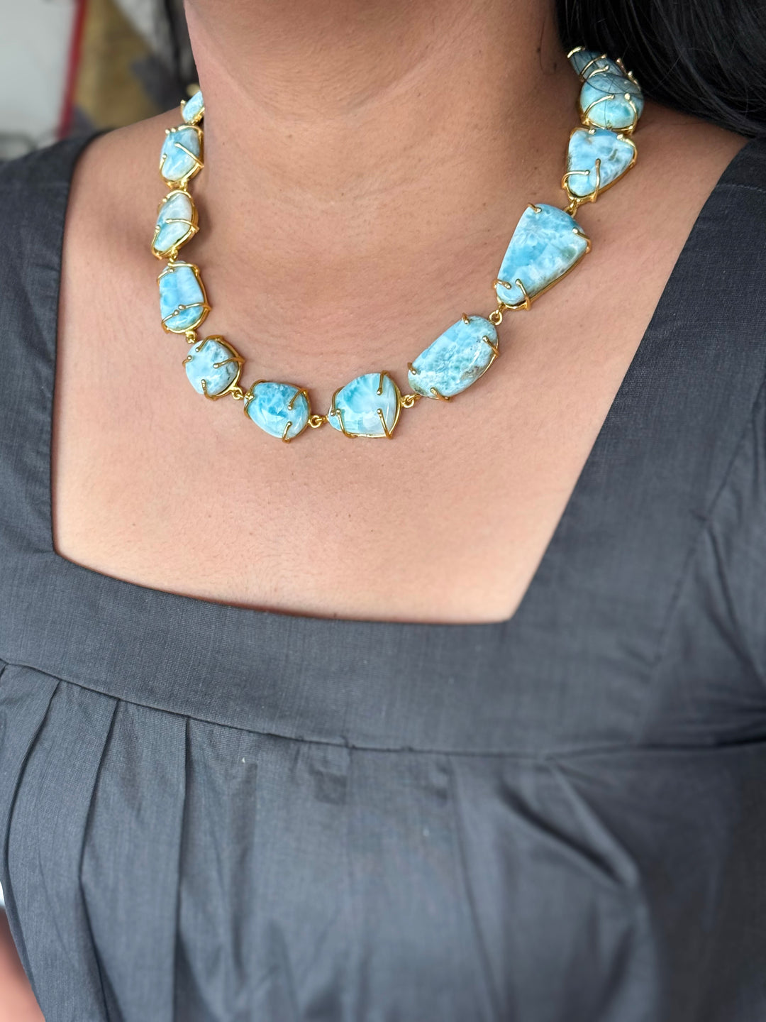 Statement Larimar Stone Necklace