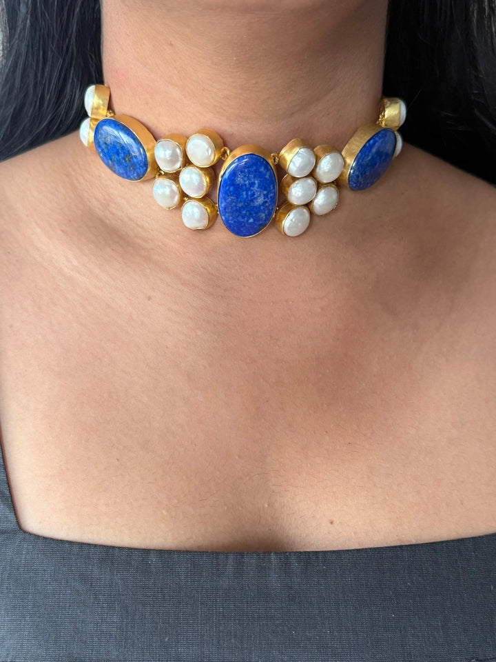 Statement Lapis Lazuli and Pearls Stone Choker