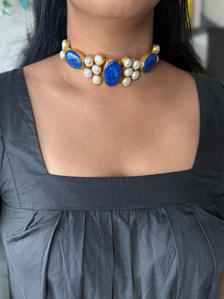 Statement Lapis Lazuli and Pearls Stone Choker