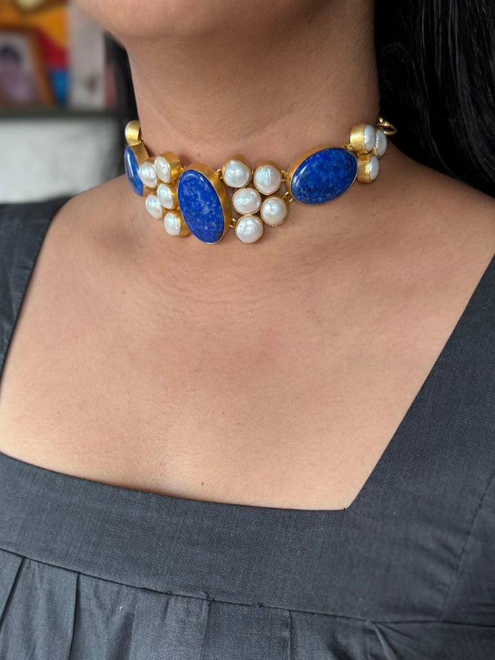 Statement Lapis Lazuli and Pearls Stone Choker
