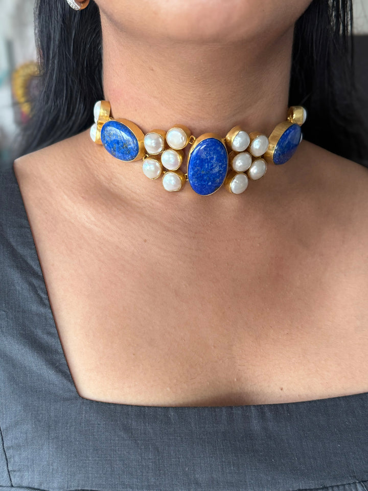 Statement Lapis Lazuli and Pearls Stone Choker