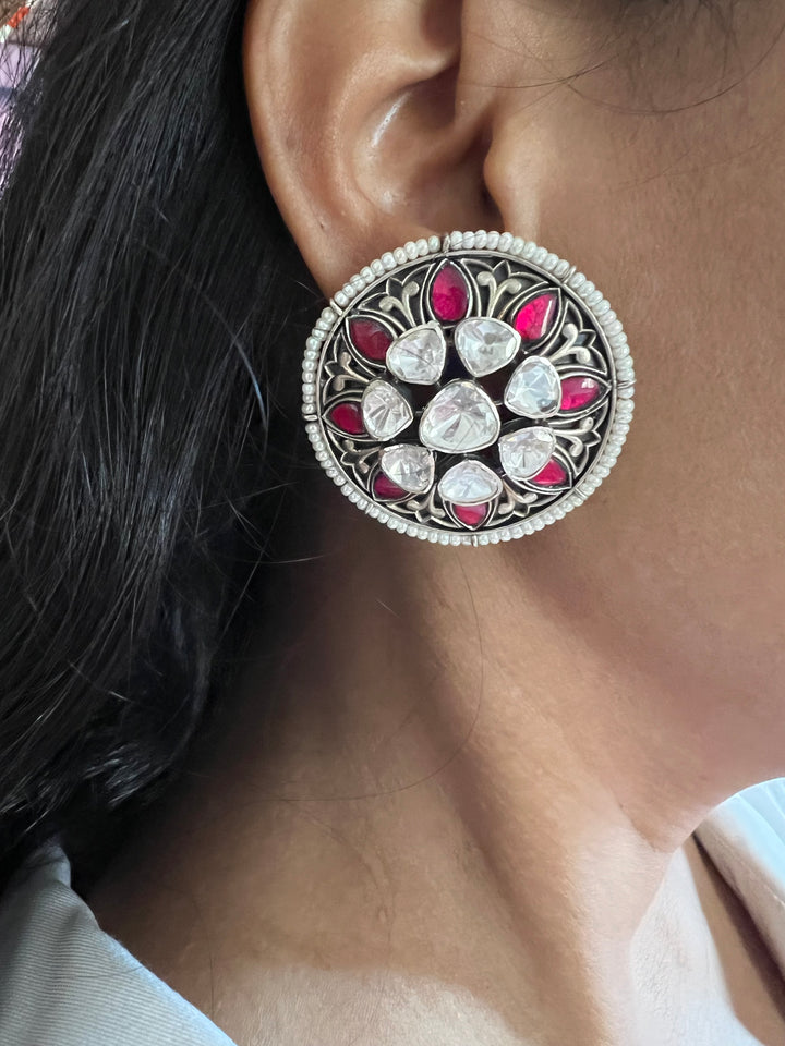 Statement Big Polki 925 Silver Earrings - Premium Quality & Striking Design