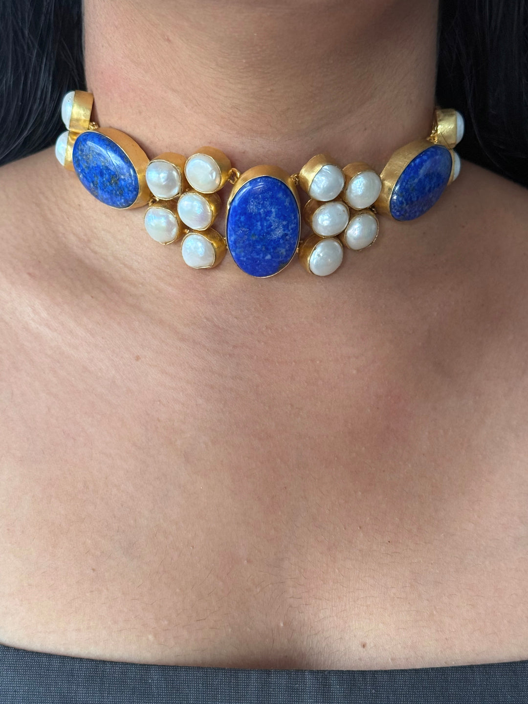 Statement Lapis Lazuli and Pearls Stone Choker
