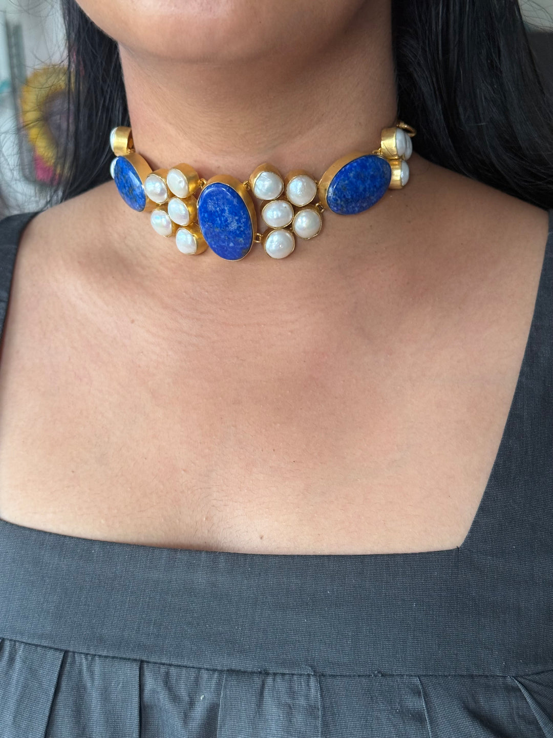 Statement Lapis Lazuli and Pearls Stone Choker