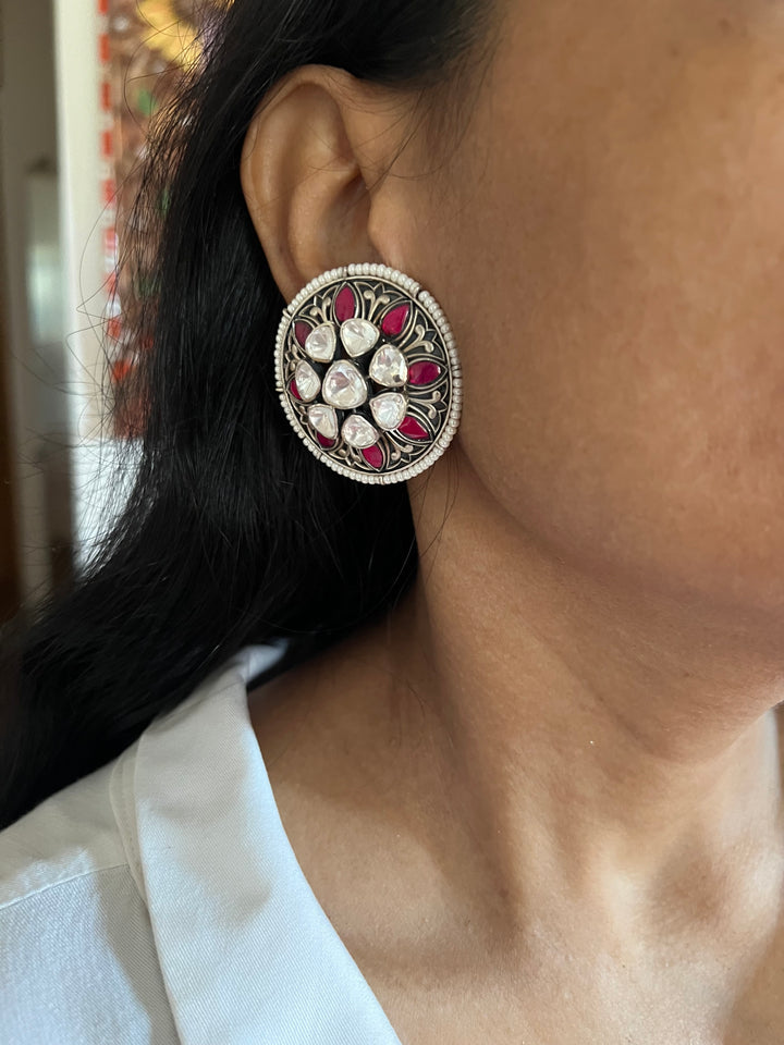 Statement Big Polki 925 Silver Earrings - Premium Quality & Striking Design