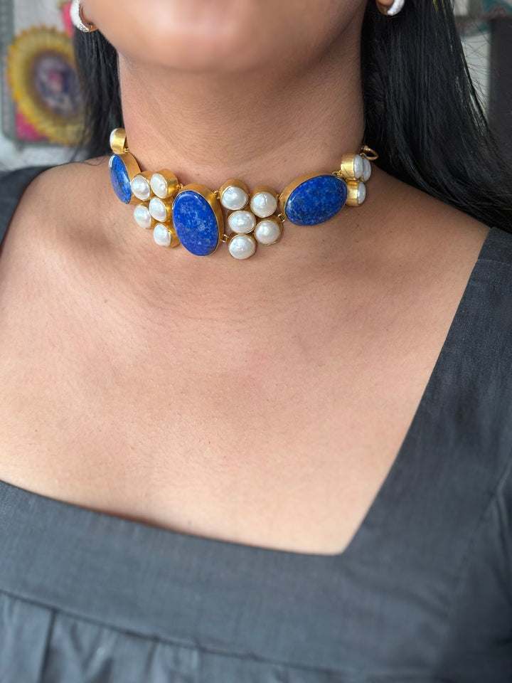 Statement Lapis Lazuli and Pearls Stone Choker