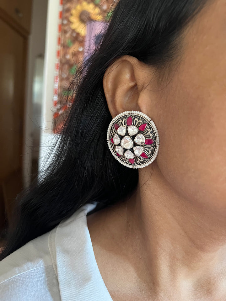 Statement Big Polki 925 Silver Earrings - Premium Quality & Striking Design