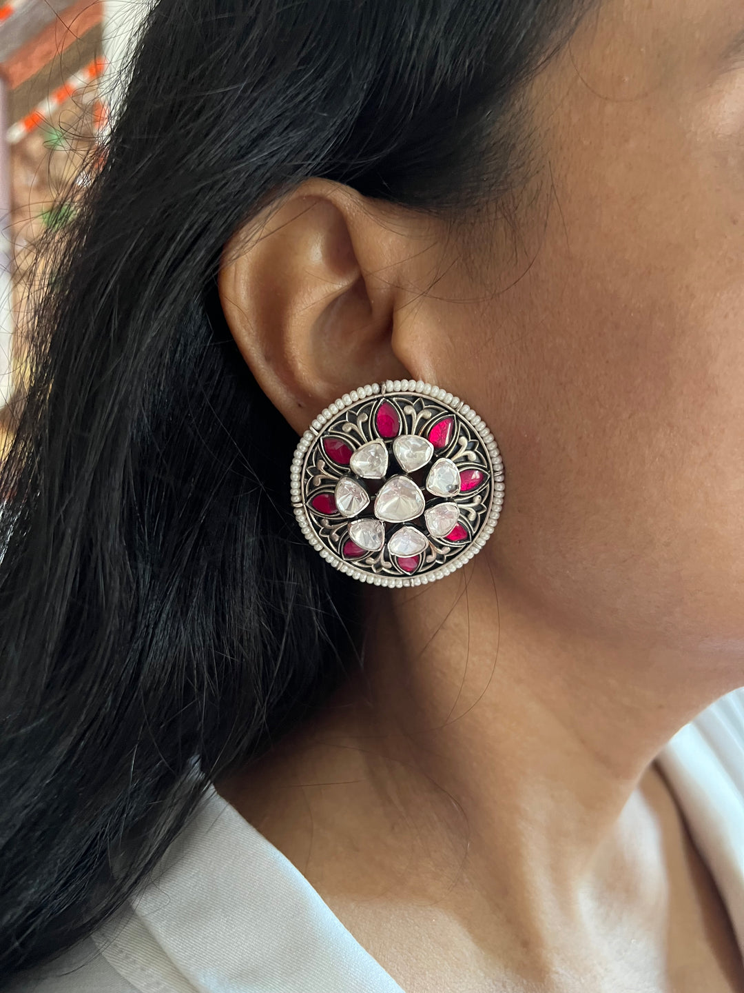 Statement Big Polki 925 Silver Earrings - Premium Quality & Striking Design