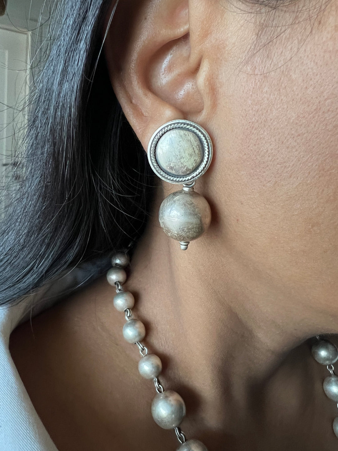 Pure 925 Silver Ball Necklace with Earrings