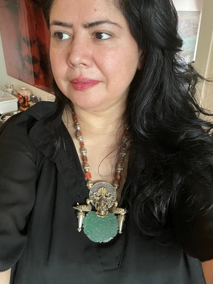 Divine 925 Silver Fusion Jewelry Set with Ganesh Figure